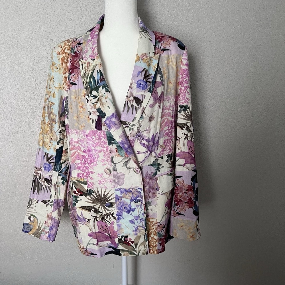 VICI Floral Print Cotton Linen Lightweight Oversized Tailored Blazer Size Large